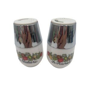Vintage Gemco Salt Pepper Shakers Le Salière Le Poivrier Milk Glass Chrome Tops